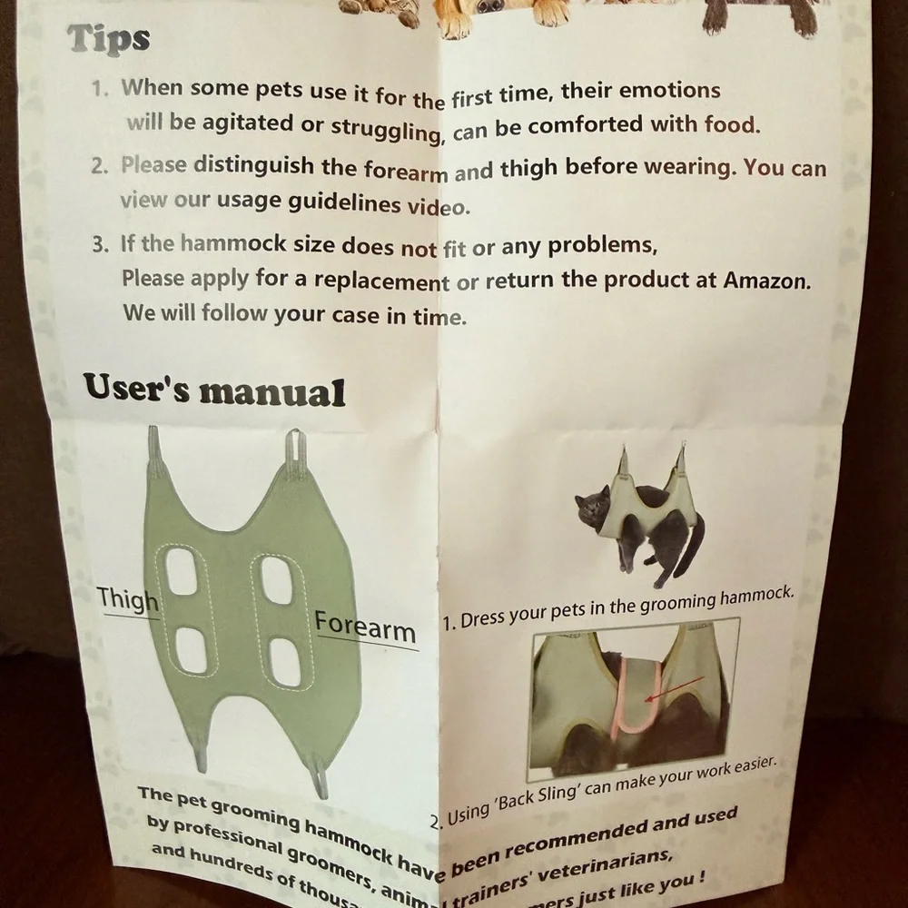 Grooming Hammock to assist with clipping cats or small dogs nails - Brand new